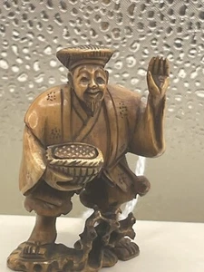 Old Antique Rare Japanese Fine Hand Carved Resin Netsuke,signed - Picture 1 of 5