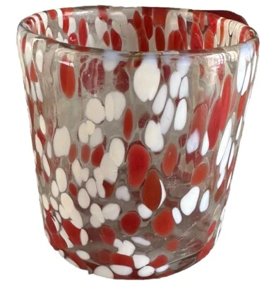 "Caja y barril rojo y blanco moteado huracán votivo candelabro decoración 4""" Foto 1 de 4