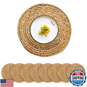 CY SISTERS Round Placemats Set of 8 Natural Woven Rattan Placemats, Braided B - Picture 1 of 5