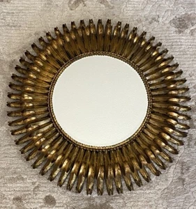 Vintage Gold Gilt Eyelash Wall Mirror Spain Hollywood Regency-MCM Italian Sun - Picture 1 of 7