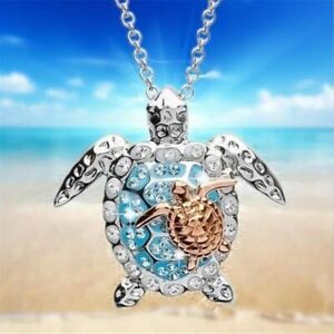Golden Silver Color Turtle Inlaid Crystal Pendant Necklace Jewelry Women Fashion
