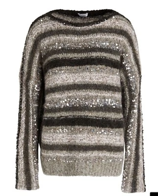 Brunello Cucinelli亮片装饰马海毛混纺条纹毛衣,尺寸 M — 第 1/4 张图片