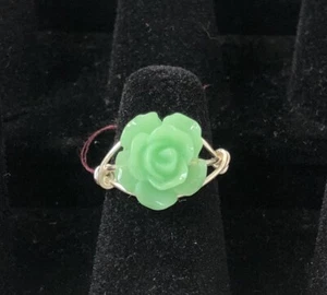 Mint Green Rose Rings, Silver Plated Wire, Sizes 2, 3.5, 5, 6, 8 & 8.5. Gift - Picture 1 of 3