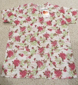 SCRUB TOP Precious Flowers, SHIRT Scrubs White Pink Green MEDIUM Uniform LAST 1! - Picture 1 of 3