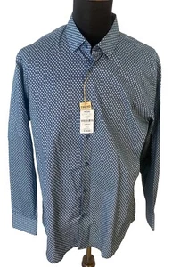 FX FusionTrend Shirt Mens XL Blue Geometric Modern Fit Button Up NEW - Picture 1 of 13