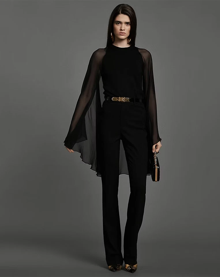 NUEVO Top con Capa de Seda Manga Larga Colección Ralph Lauren Negro TALLA S/100% AUTÉNTICO Foto 1 de 4