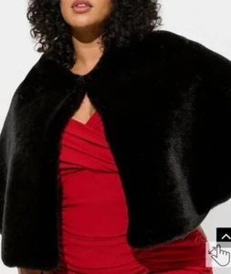 Torrid Faux Fur Cape Wrap Black Plus Size One Size NEW Glam Goth - Picture 1 of 10
