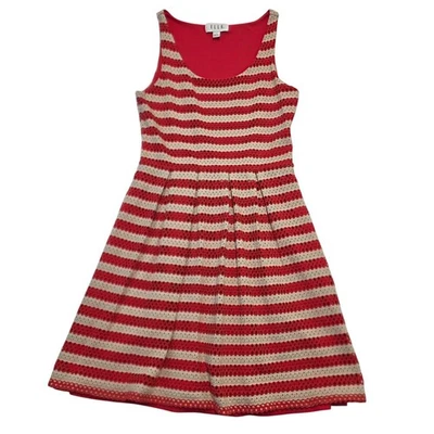 Vestido ELLE a Rayas Calce y Acampanado Sin Mangas Informal Rojo Beige Talla 4 Foto 1 de 4