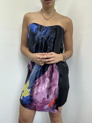 Vestido Tibi Vintage Multicolor 100% Seda Sin Tirantes Cuello Corazón Talla 4 Foto 1 de 4