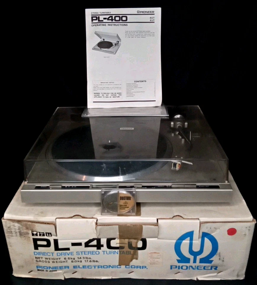 Toca-discos estéreo vintage Pioneer PL-400 acionamento direto com caixa original e manual - Imagem 1 de 4