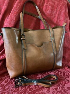 Neue weiche braune Ledertasche mit 2 Henkeln und abnehmbarer Umhängetasche 15,5”x10,5” - Bild 1 von 7