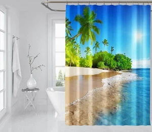 3D Baum Strand 7 Duschvorhang Wasserdicht Faser Bad Daheim Windows Toilette DE - Picture 1 of 3