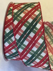 5 yds.  ROT, GRÜN & WEISS URLAUB METALL KARIERT DRAHT KANTE BAND 2 1/2" breit - Bild 1 von 1