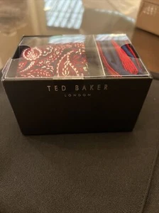 TED BAKER LONDON Silk Tie & Pocket Square, Paisley Blue & Red, NEW WITH TAGS - Picture 1 of 3