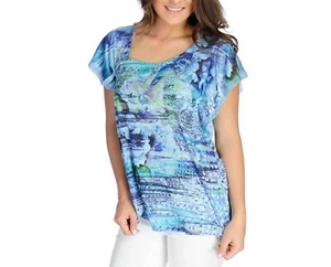 NUEVO Top One World Estampado Tejido Manga Acampanada Adornado Encaje Talla XS - Imagen 1 de 4