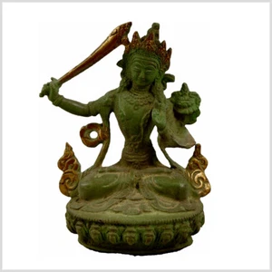 Manjushri Tara Buddha 15cm Messing Tibet Monju Weiße Tara Grüne Tara Nepal - Bild 1 von 3