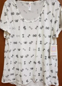 NWT Lularoe CLASSIC TEE XLARGE OFFWHITE BLACK DOG BONES - Imagen 1 de 4
