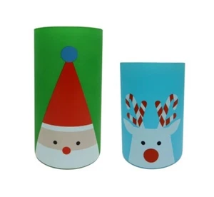 H is For Happy Set of 2 Christmas Hurricane Glasses Santa Reindeer Holiday Glass - Picture 1 of 5