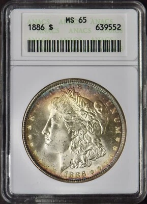 1886 Morgan Silver Dollar Toned - ANACS MS65 - Old Gen 5 Holder - ✪COINGIANTS✪ - Image 1 of 4