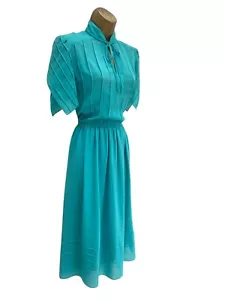 Vintage Parigi Dress Turquoise Blue Size 8 Chiffon with Under layer Short Sleeve - Picture 1 of 11