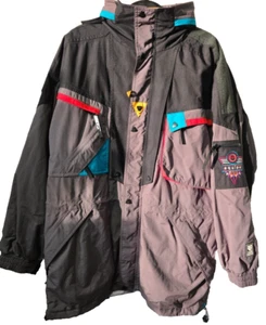 Vintage 90s Helly Hansen Equipe GRAY Colorblock Hooded Ski Jacket Coat LG new - Picture 1 of 24