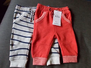 M&S Joggers 2 Pairs Cotton Rich 1 Plain, 1 Striped 3-6mths 69cm Grey Mix BNWT - Picture 1 of 1