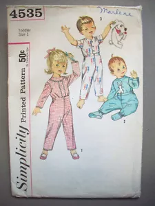 60er Jahre? Kleinkind Schlafanzug Hose mit Füßen Oberteil Muster 4535 Gr. 1 - Bild 1 von 3