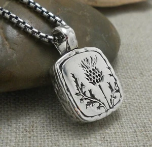 Sterling Silver Scottish Thistle Pendant Keith Jack Sterling 22" Chain Gift Box - Picture 1 of 11