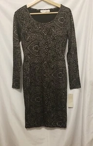RD Style Bodycon Dress Women Small Petite Black Nude Lace Overlay Knee Length - Picture 1 of 8