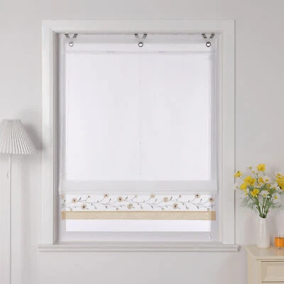 Transparent Raffrollo Bestickt Raffgardine mit Ösen Voile Küchengardine Modern - Bild 1 von 4