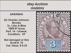 Sarawak - 1888-97 Issues, Sc#10 - Sir Charles Johnson Brooke, VFU - Cat.$6.25 - Bild 1 von 1