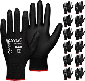Safety Work Gloves, PU Coated, Seamless, Knit Glove, Men & Women, w/ Smooth Grip - Picture 1 of 16