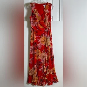 Maxi abito donna London Times senza maniche floreale taglia 4 bordo fluido arancione - Foto 1 di 15