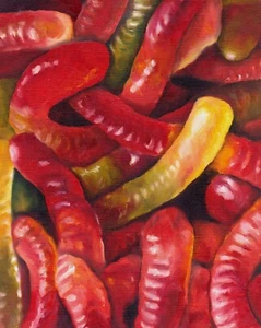 GUMMY WORMS ORIGINAL Oil on Canvas Paper Painting Candy Art Artwork by VERN - Picture 1 of 1