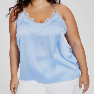 Top camisola con ribete de encaje azul de moda talla grande 2X $29 Bar Iii para mujer Foto 1 de 2