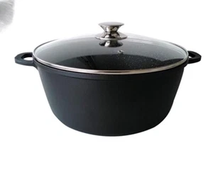 Casseruola 40cm. Pietra Vulcanica Antiaderente Con Coperchio In Vetro Induzione - Foto 1 di 8