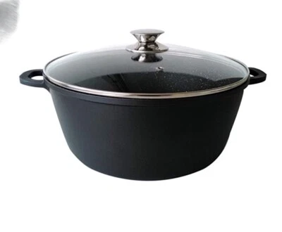 Casseruola 40cm. Pietra Vulcanica Antiaderente Con Coperchio In Vetro Induzione - Immagine 1 di 4