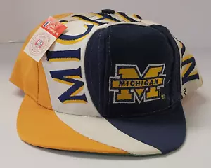 Vintage Michigan Wolverenes Swirl Spellout Snapback Mütze Zwillinge Enterprise Neu aus altem Lagerbestand neu mit Etikett - Bild 1 von 8