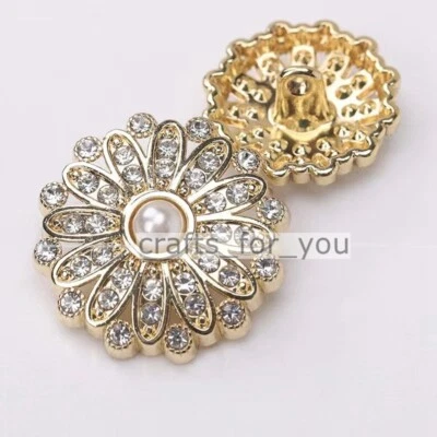 6PCS 20MM 25MM METAL SHANK BUTTONS PEARL RHINESTONE BAG CLOTHING TAILOR CRAFT - Image 1 of 4
