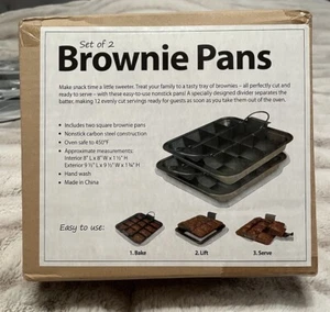 Set Of 2 Brownie Pans Nonstick 8” x 8” x 1.5” - New In Box - Picture 1 of 4