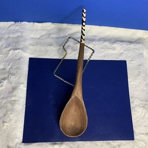 VINTAGE WOODEN SPOON WITH BLACK & WHITE BONE HANDLE - Picture 1 of 9