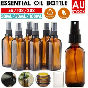 30-100ml Amber Glass Essential Oil Spray Roller Bottles Mist Sprayer Containers - Picture 1 of 21