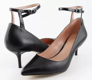 $110 ENZO ANGIOLINI GALATA Black Leather Designer Pointed Toe Pumps 7.5 - Picture 1 of 4