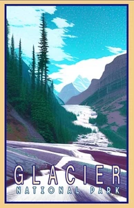 Glacier National Park in Montana travel poster ( 11x17 +Signed ) Wall Art USA - Picture 1 of 1