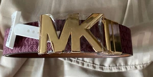 MICHAEL KORS BELT REVERSIBLE VIOLET MK LOGO TO LUGGAGE MK GOLD BUCKLE - Picture 1 of 11