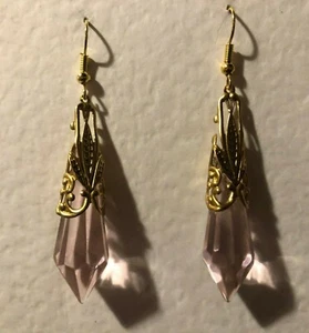 REVIVAL EGIPCIO ESTILO ART DECO PENDIENTES DE VIDRIO ROSA LATÓN FILIGRANA gancho POR EJEMPLO - Imagen 1 de 5