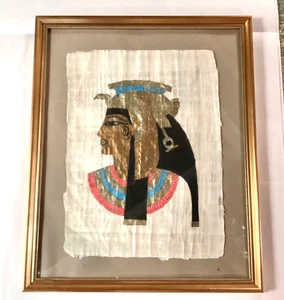 Quadro vintage Cleopatra su carta papiro egiziano incorniciato 17,5”x 21,5” FANTASTICO - Foto 1 di 4