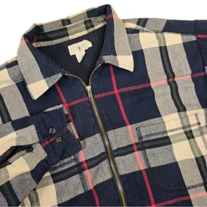 J.Crew Oarsman Mens M Navy Plaid Zip Up Shacket Sweater Lined Shirt Chore Jacket - Picture 1 of 8