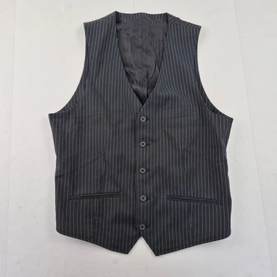 BURTON Waistcoat 40R Black Men's Contemporary Pinstripe Polyester Formal - Image 1 of 4