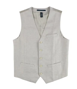 Perry Ellis Mens Linen Five Button Vest, naturallinen, S - Picture 1 of 2